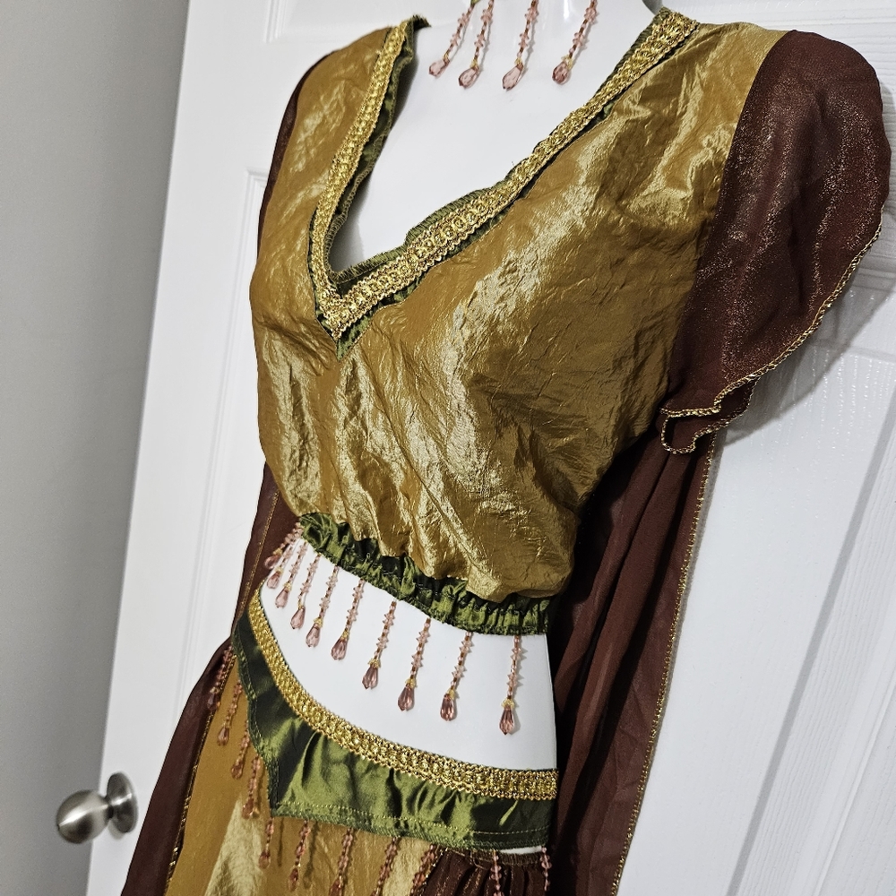 EXOTIC BELLY DANCER Womens Halloween Sz 10-14 Med/Lg Gold Brown Green Costume - Picture 7 of 8